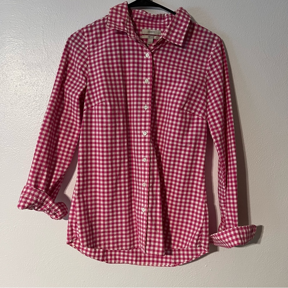Jcrew perfect shirt pink gingham button down size 2